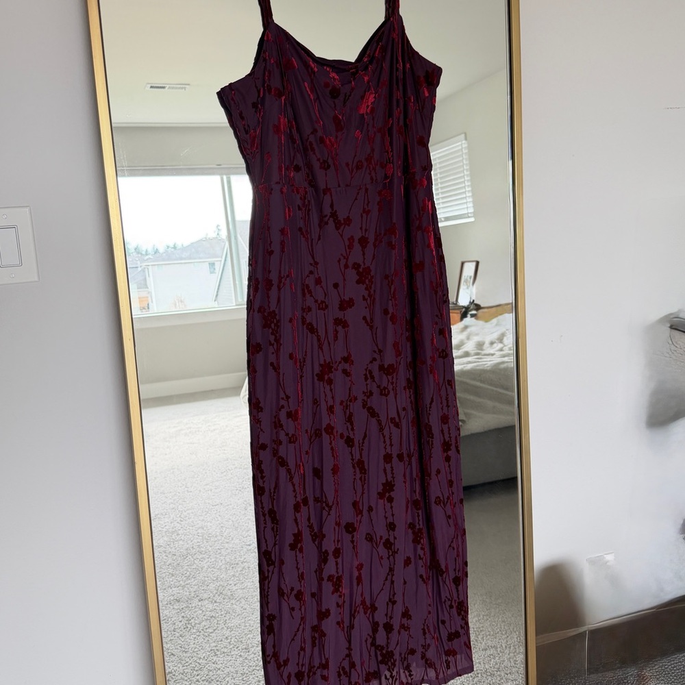 Taylor Plum Slip Dress with Red Floral Burnout